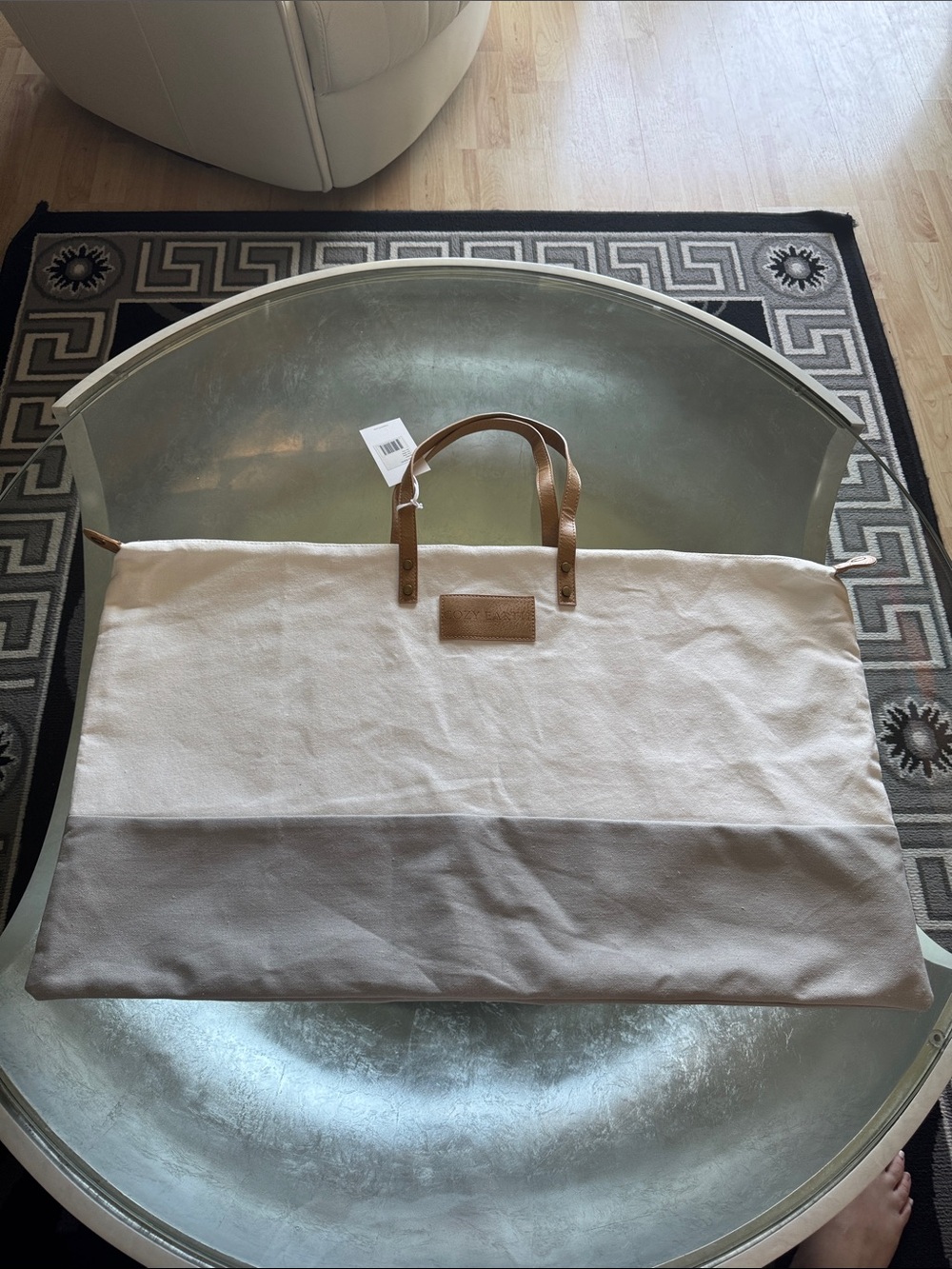 Canvas Travel Pillow Tote Bag - Cream and Tan